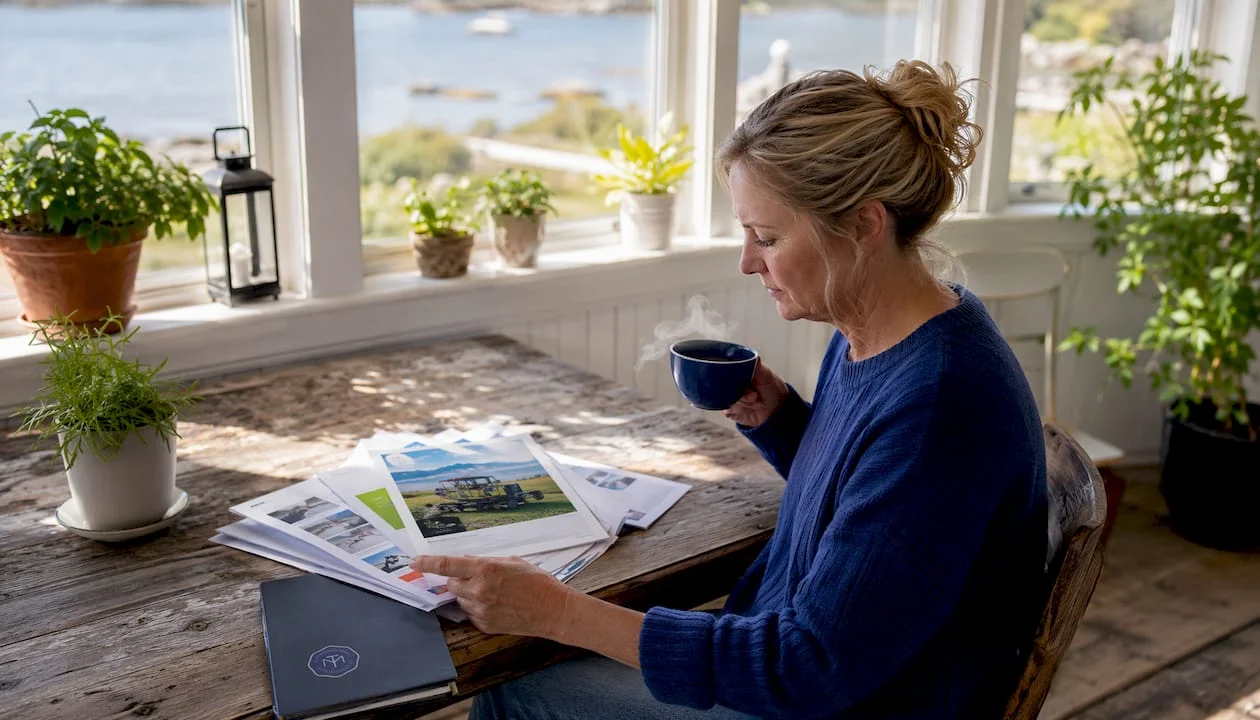 Woman researching trenchless sewer repair options at home