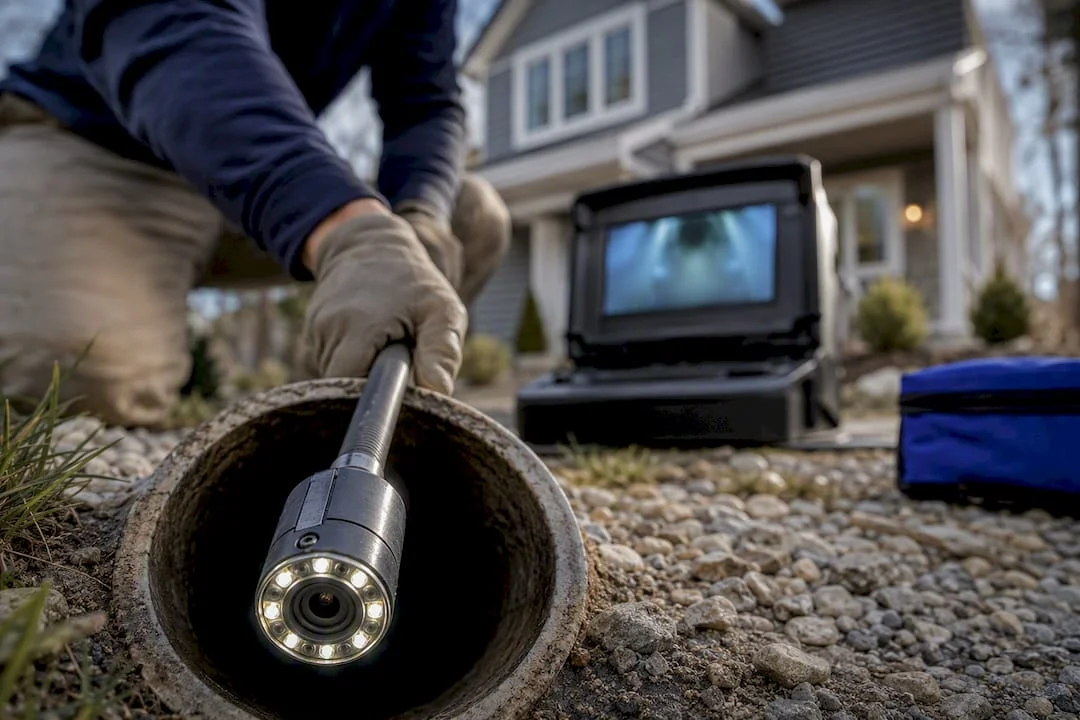 Sewer camera entering residential lateral