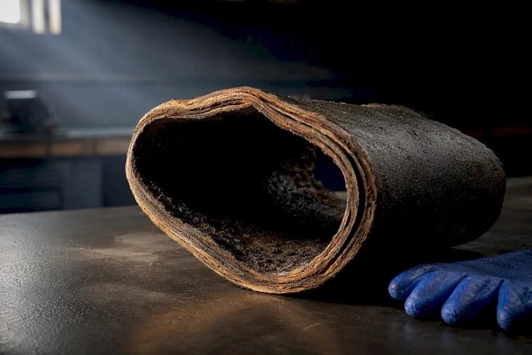Deformed Orangeburg sewer pipe section