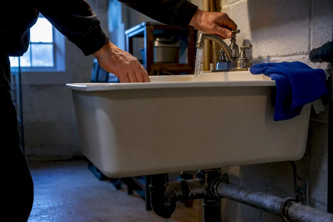 Warm water used to thaw frozen sewer line